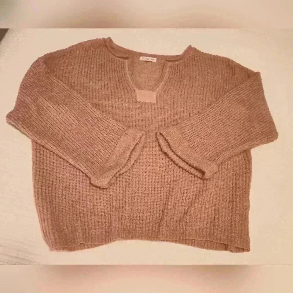 Blu Pepper Women's Cropped 100% Cotton Ribbed Sweater | blush | Oversized Small